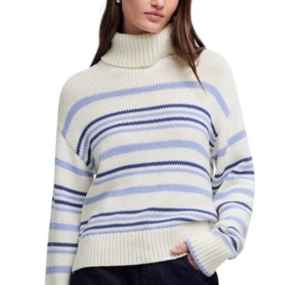 Madewell Striped Turtleneck Sweater - Blue and Cream NWT - Picture 2 of 5